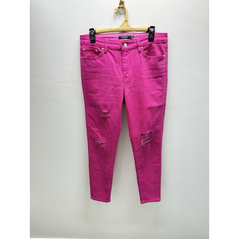 LAUREN RALPH LAUREN Dark Pink Denim Premier Skinny Cropped Ankle Jeans ~ 8 - Picture 14 of 16